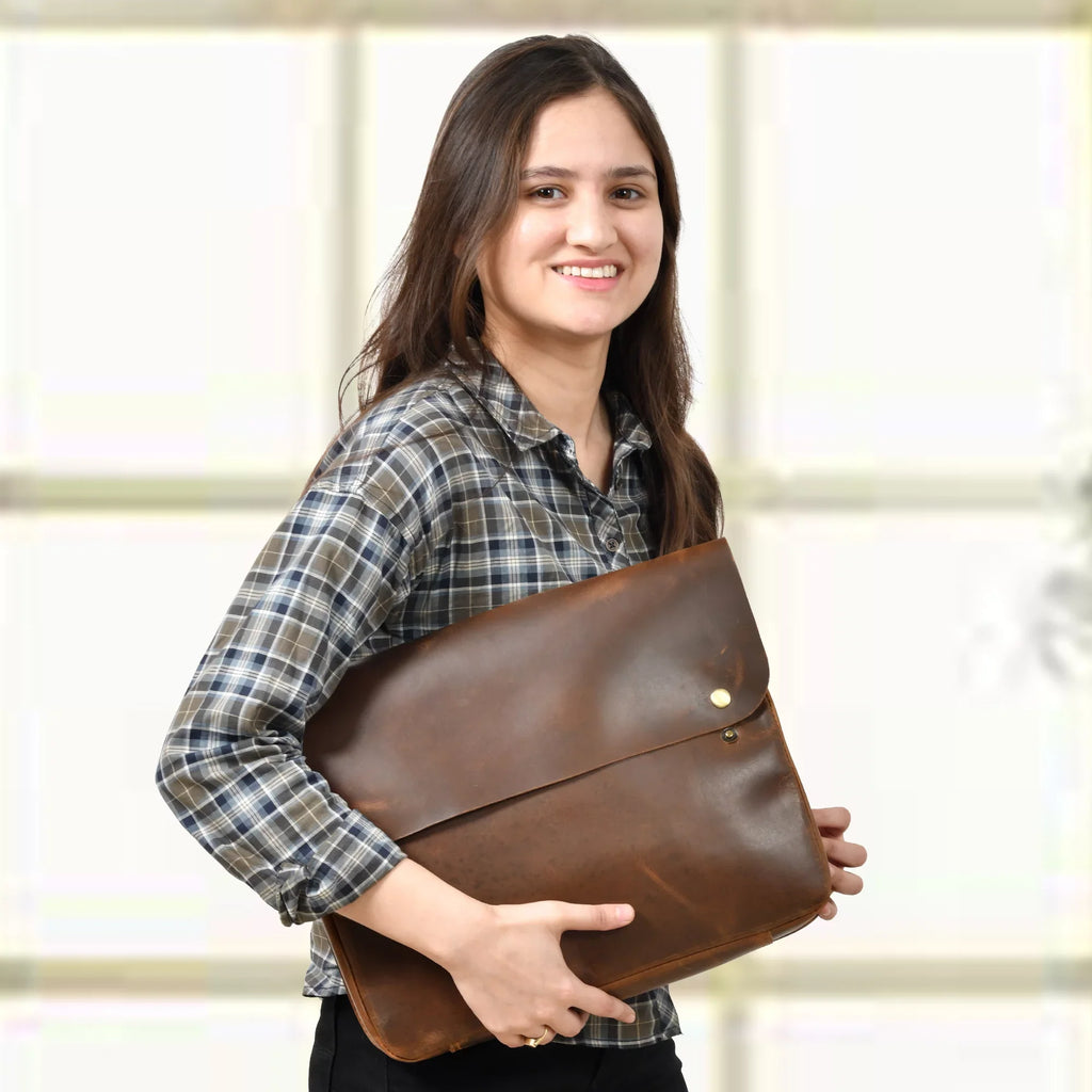 Portfolio File MacBook Case Sleeve Leather Document Grain Folder Top Holder Envelope Folio