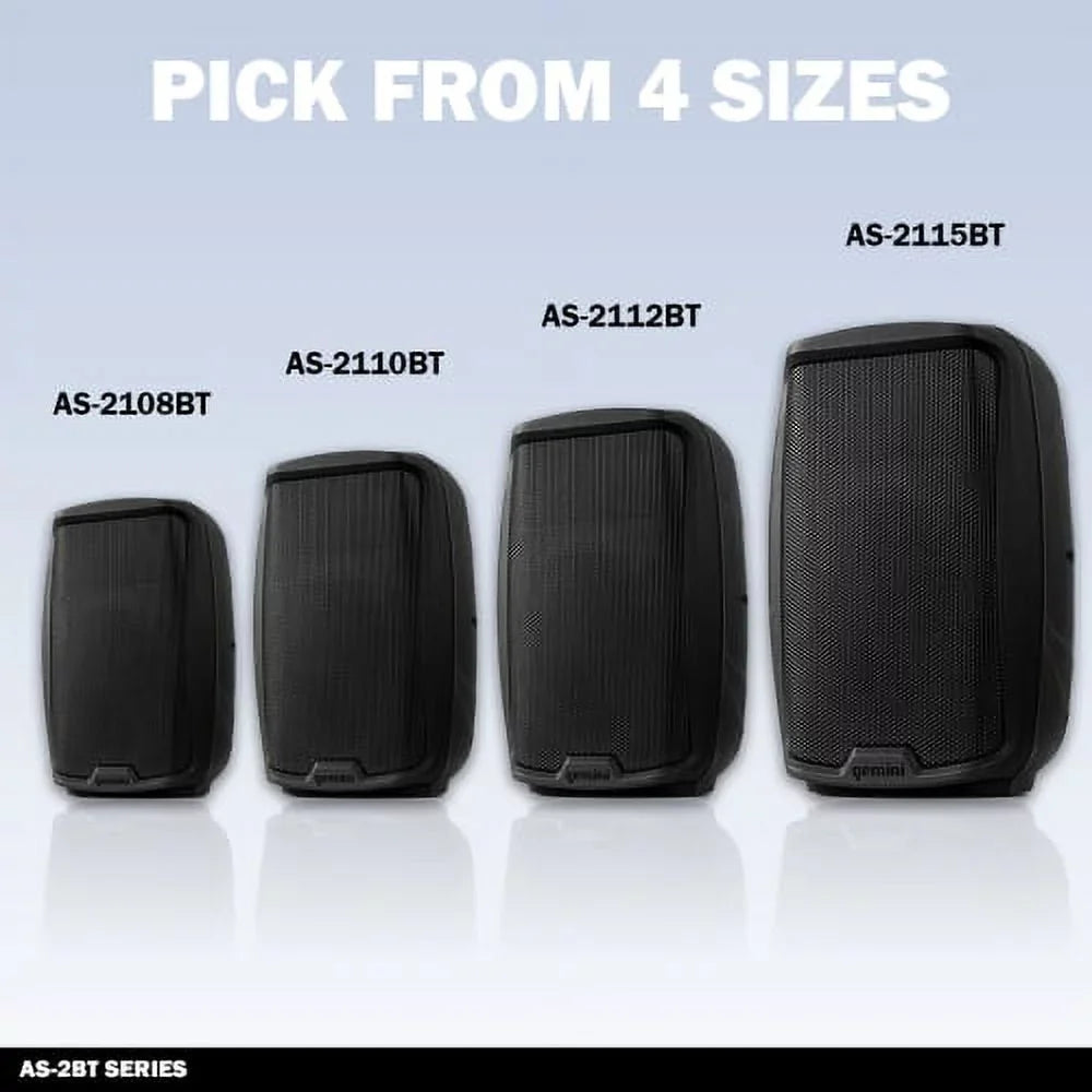 Watts 1500 System PA Inch DJ Active 12" Sound Bluetooth Pro RCA AS-2112BT New XLR Gemini Speaker