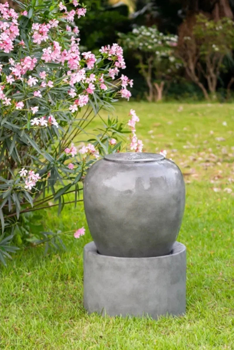 & Cement Home For Design Antique exterior Patio Heavy Lawn, Gray, Cute Urn 19.5x19.5x32.5" Unique Deck liquid Garden, feature Fountain
