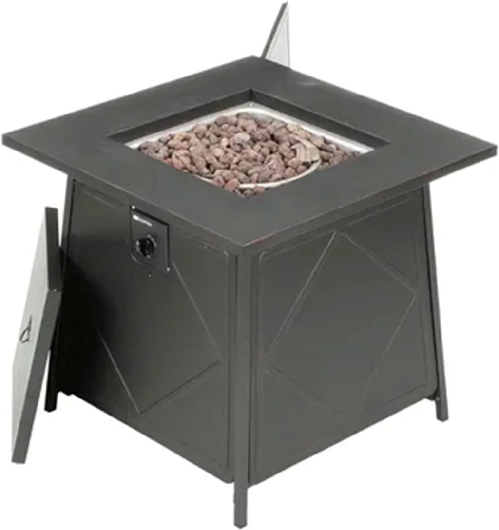Steel exterior and Square Gas Backyard Pit with Cover Lava Lid, Steel Black Fire 28 Rocks Inch Tabletop