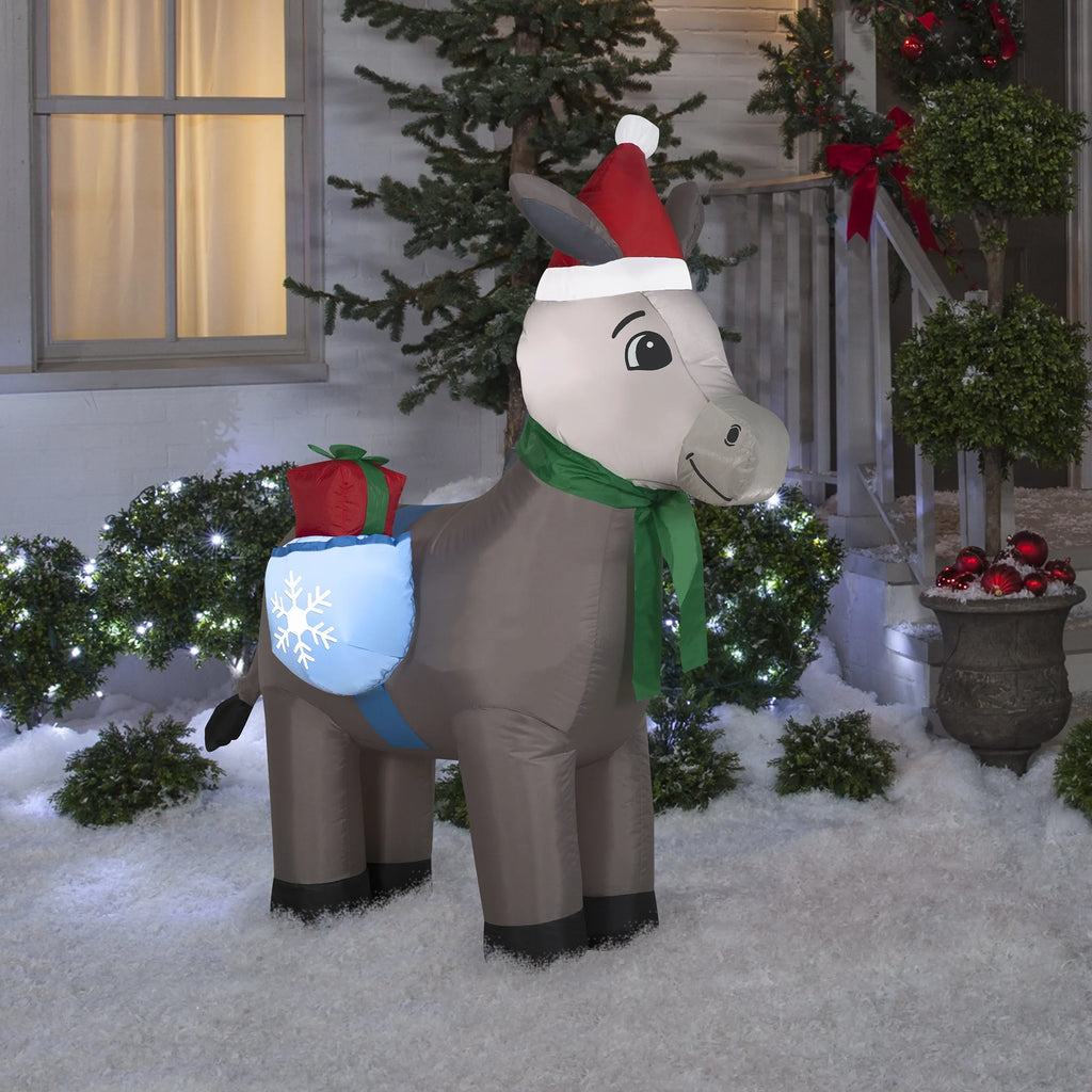 w/ Gift Saddle Inflatable Yard Airblown Christmas Bag Donkey Decoration Gemmy 5'