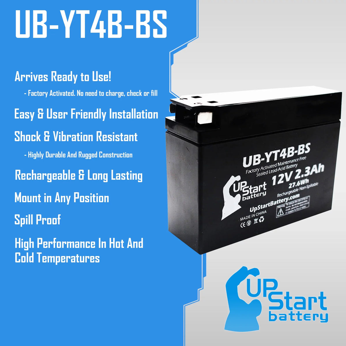 2005 for Yamaha Replacement UpStart 2.3Ah, SR400 Free, Battery 12V, Activated, Maintenance Motorcycle Battery UB-YT4B-BS Factory - 5-Pack 400CC