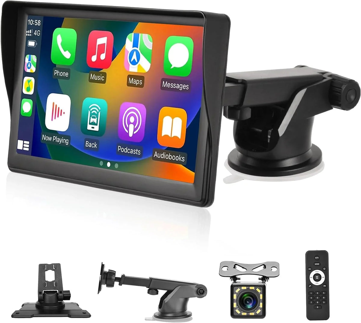FM Bluetooth Camera Portable Radio with Podofo Android Wireless Screen Link 12-30V Touch TF/USB Carplay Stereo Backup Mirror for Auto Car Car Pickup, 7" Suv Van