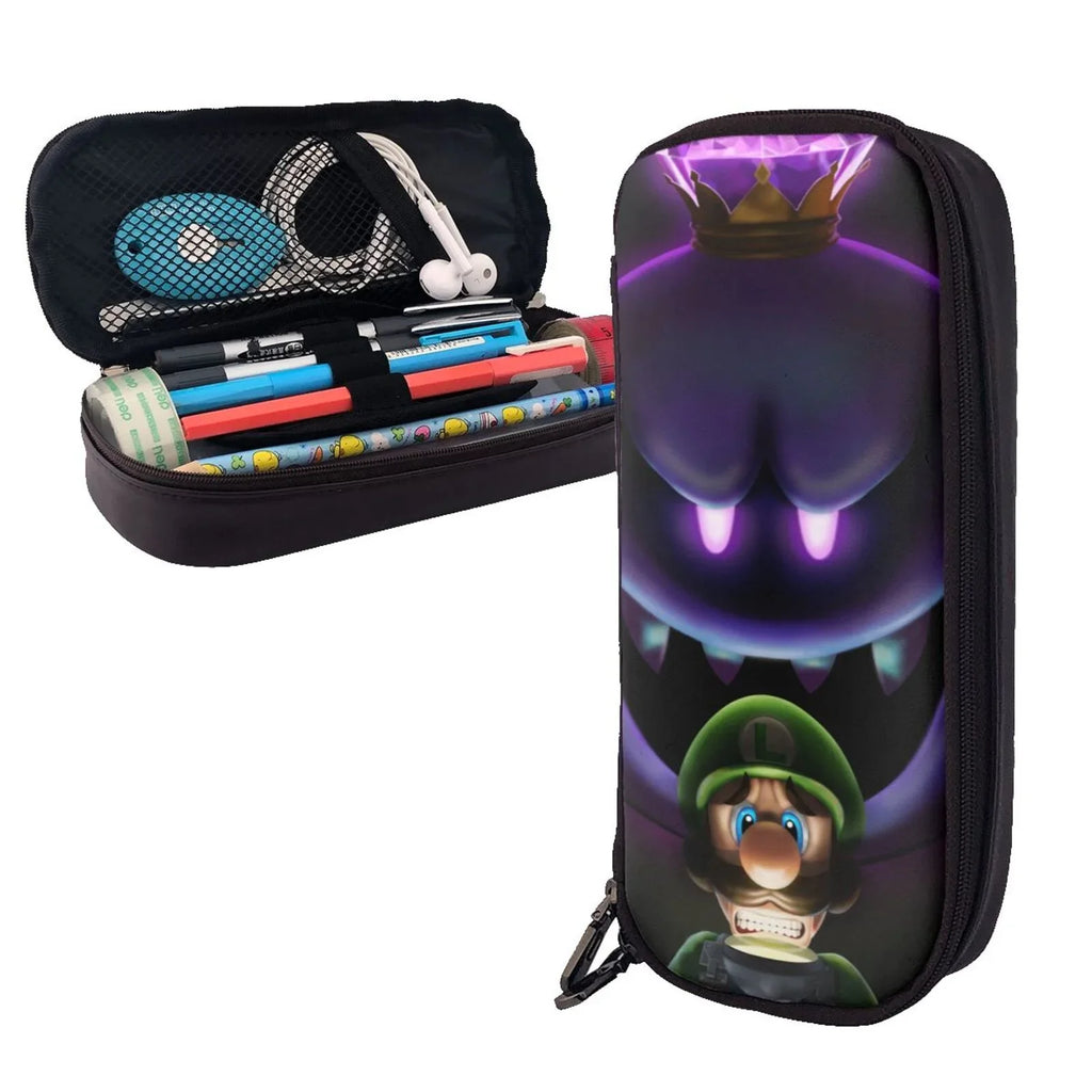 Boo Leather Holder School Kids Teen Bag Office Organizer Mansion Pen Luigi's Adult Case Stationery Brown For Game Pencil Student For Supplies Pouch