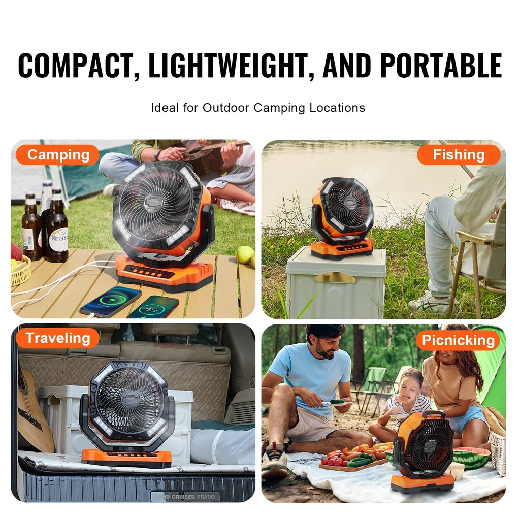 with Rechargeable Speeds SKYSHALO 13 Lantern Fan LED Swivel Timer 4 inch Portable