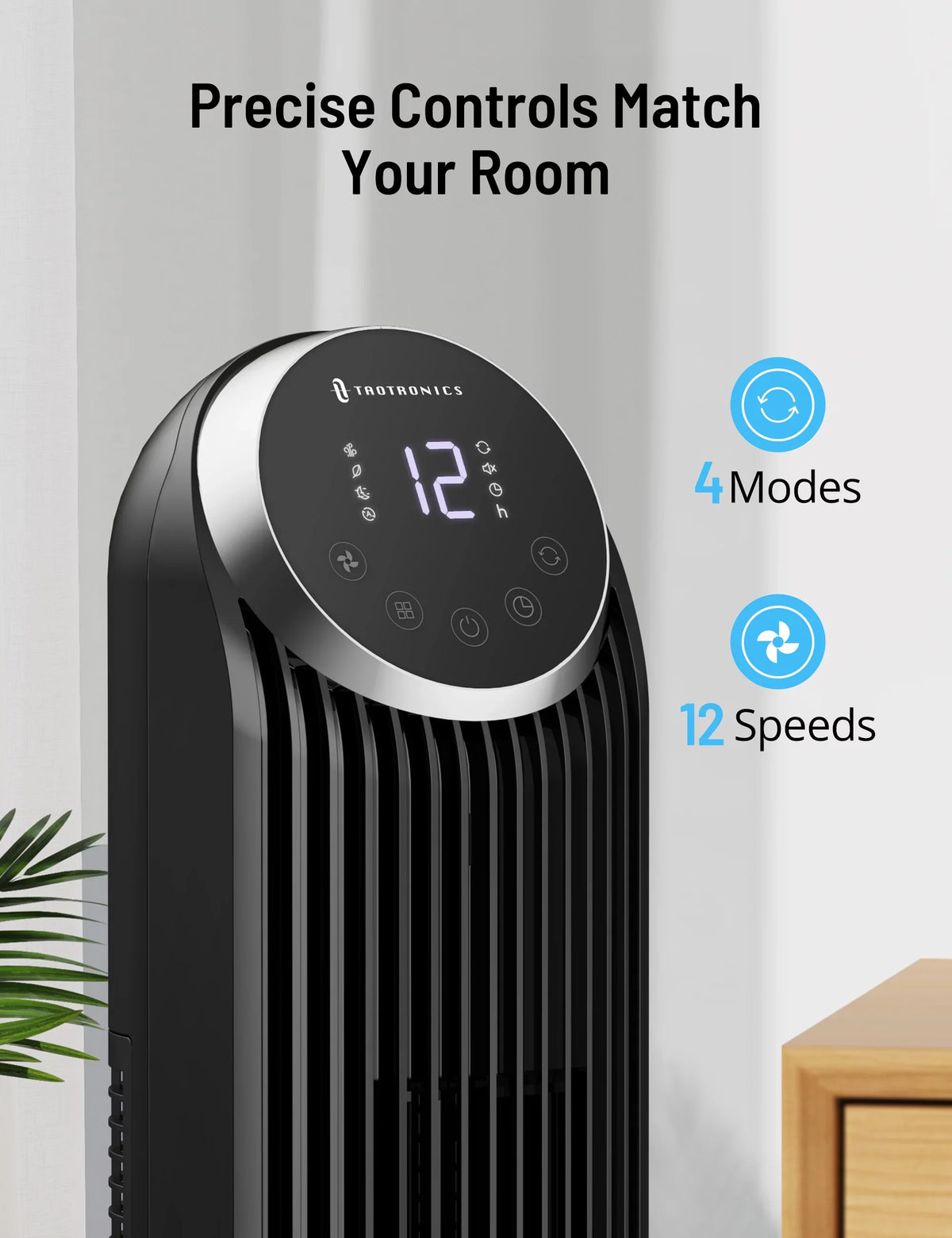 Oscillating Fan, Fan 12H Speeds, for Filter, Remote, Fan Tower Bladeless 120° TaoTronics Office 42" Fan, Standing 12 with Modes, Timer, Home, Dustproof Mesh 4