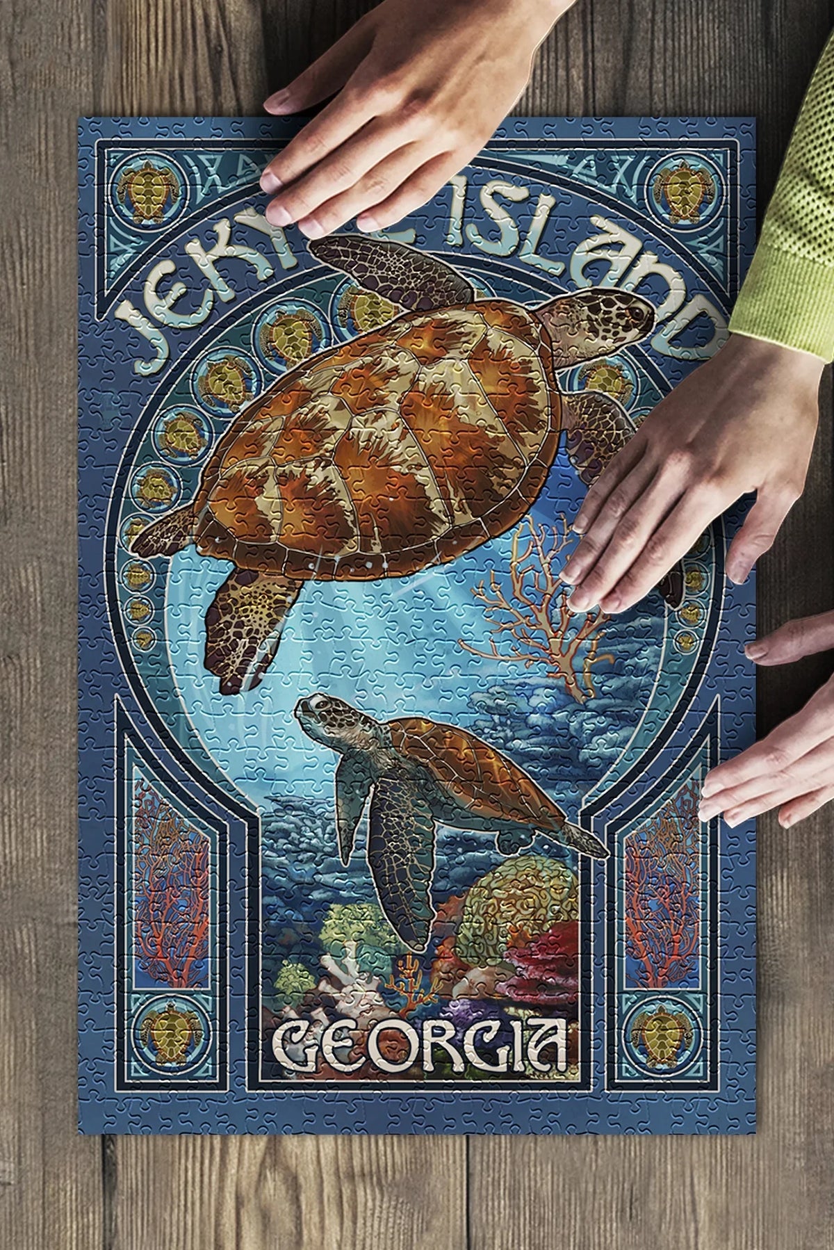 Puzzle (19x27 Jekyll and Family, Premium Jigsaw Made 500 for Turtle Nouveau Sea inches, USA) Adults Georgia, Island, in Art Piece