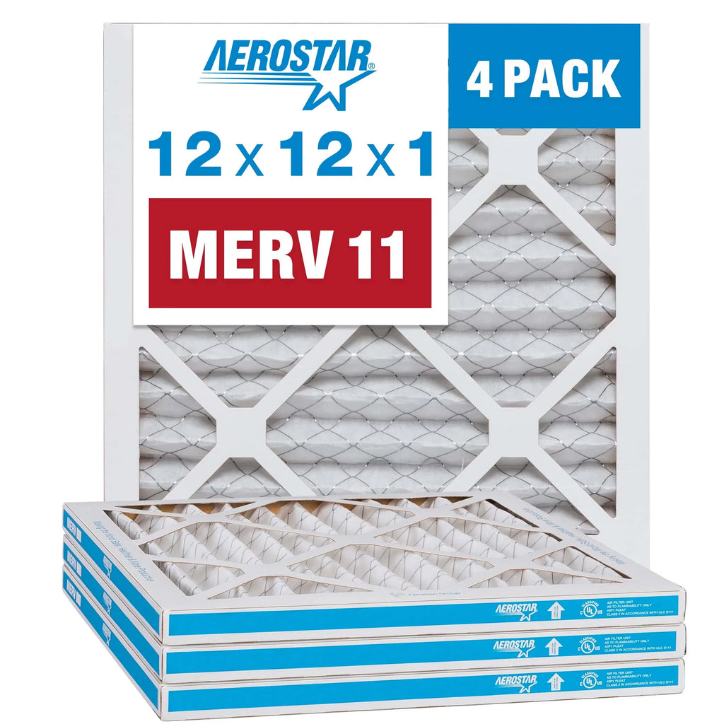 Air Air Filter, Pack 12x12x1 Furnace 4 11 Pleated AC Filter, Aerostar MERV