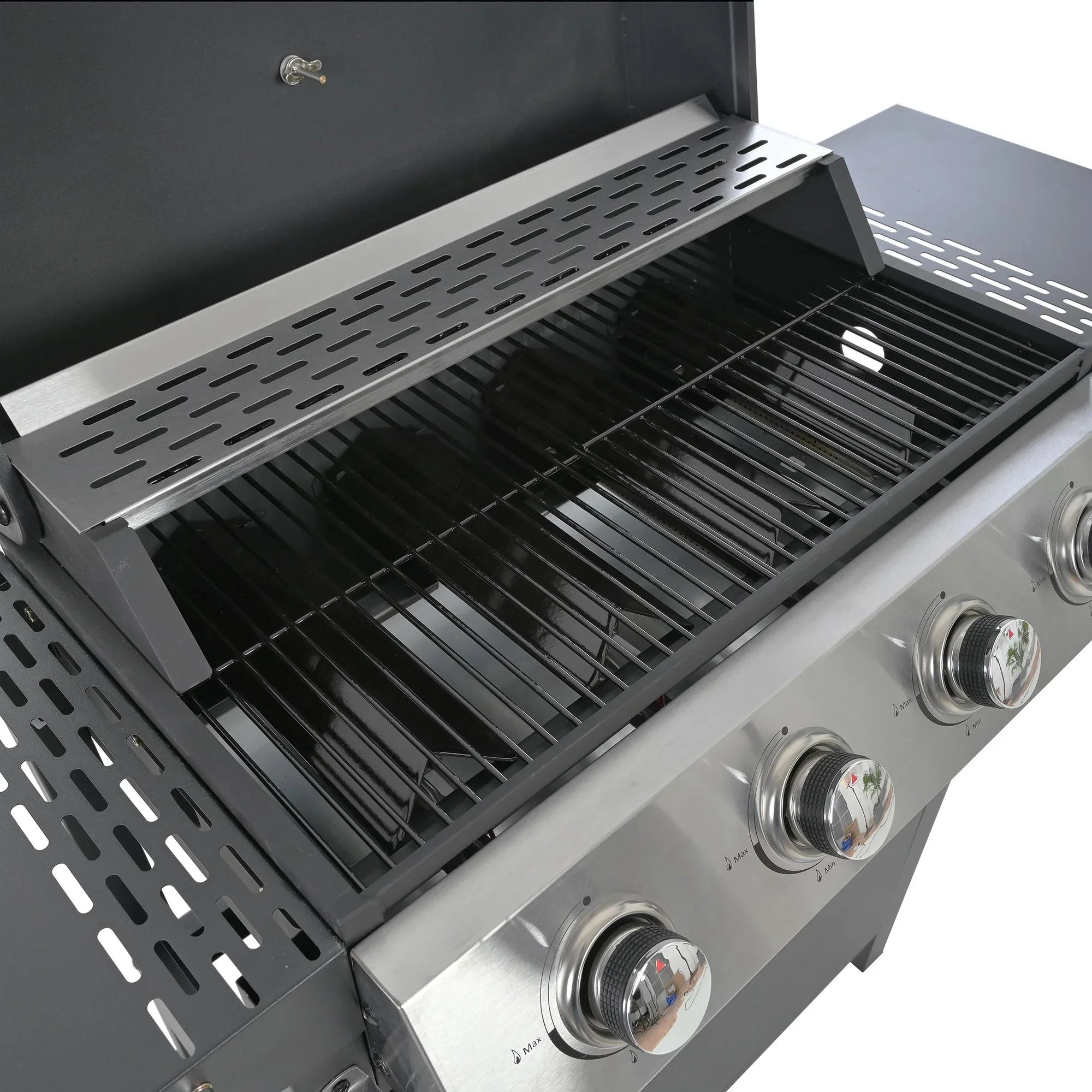 Grill Stainless Side Patio Grilling 4-Burners Gas Space Black Shelves Thermometer Garden Burner Two Steel BBQ - Barbecue