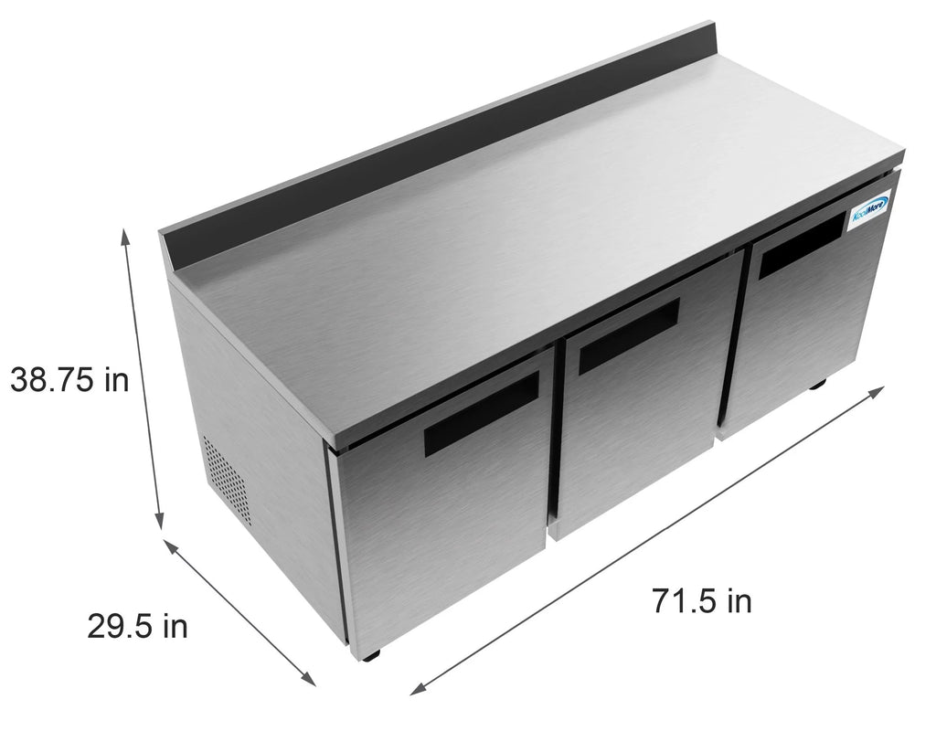 in Cu. Commercial KoolMore 72 Refrigerator Steel, in. Worktop Stainless Three Door ft. 16.9