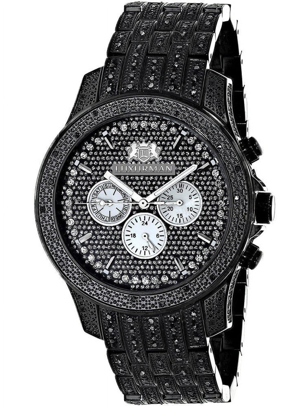 Band Stainless Quartz Strap Extra Black Metal plus Leather Accent Men's Diamond Steel Watch