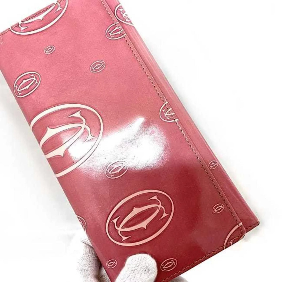 2C Birthday Pre-Owned Wallet Bifold Happy Ladies L3000951 Long Cartier (Fair) Pink Motif Leather