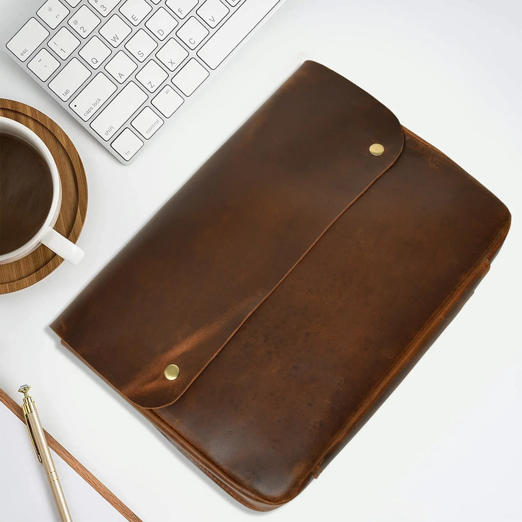 Portfolio File MacBook Case Sleeve Leather Document Grain Folder Top Holder Envelope Folio