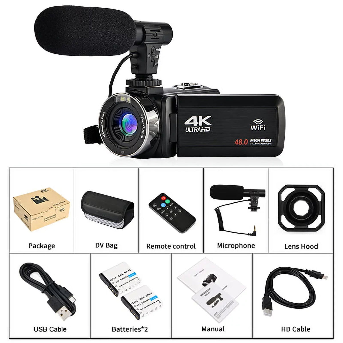 Youtube Screen Camera Camera Control 3.0" IPS Wifi 4K for Video Camera & Vlogging Camcorder 48MP Ultra Microphone HD Touch Remote Digital with