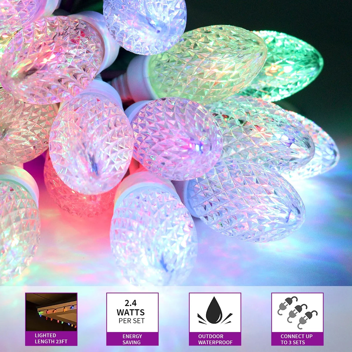 Changing Light 23ft Bulbs String C9 LED Color Lights Christmas Lights exterior, 20 Eva's Waterproof