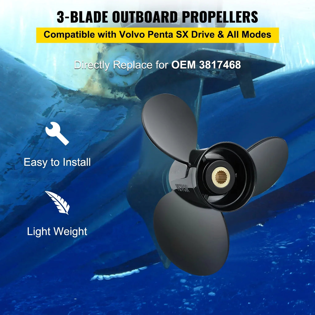 Penta with Outboard Aluminium Outboard 3-Blade x OEM VEVOR 19" Propeller, & 19 Propeller, Volvo SX Teeth Compatible 14.5" Replace 3817468, Boat Engine, Propeller Spline Right-handed for Sterndrives