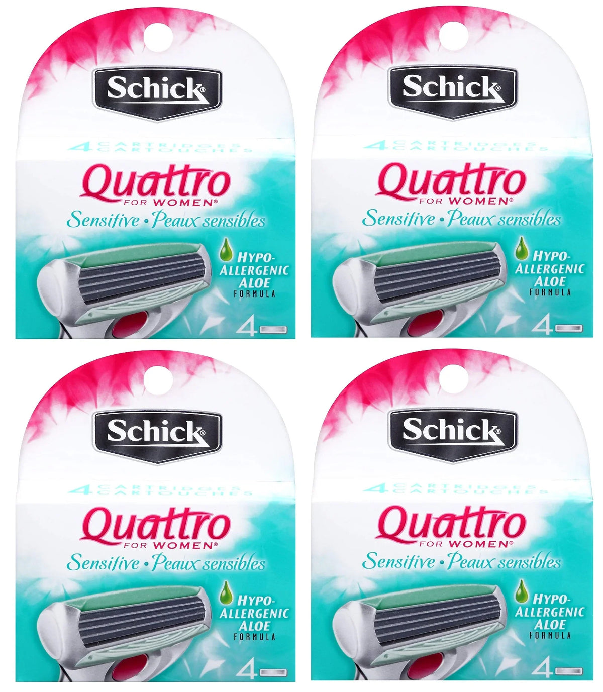 Allergenic of Sensitive Quattro Count Hypo for Blade 4 4) Schick Refill Aloe (Pack Cartridges, Women