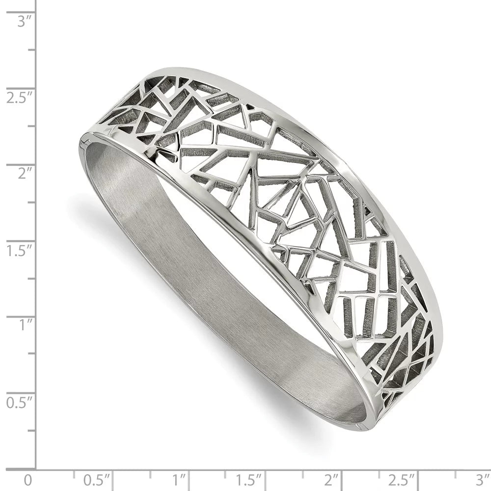 and for Steel and Cut-out Bangle; Men Teens; Polished Geometric Hinged Adults Women for Stainless