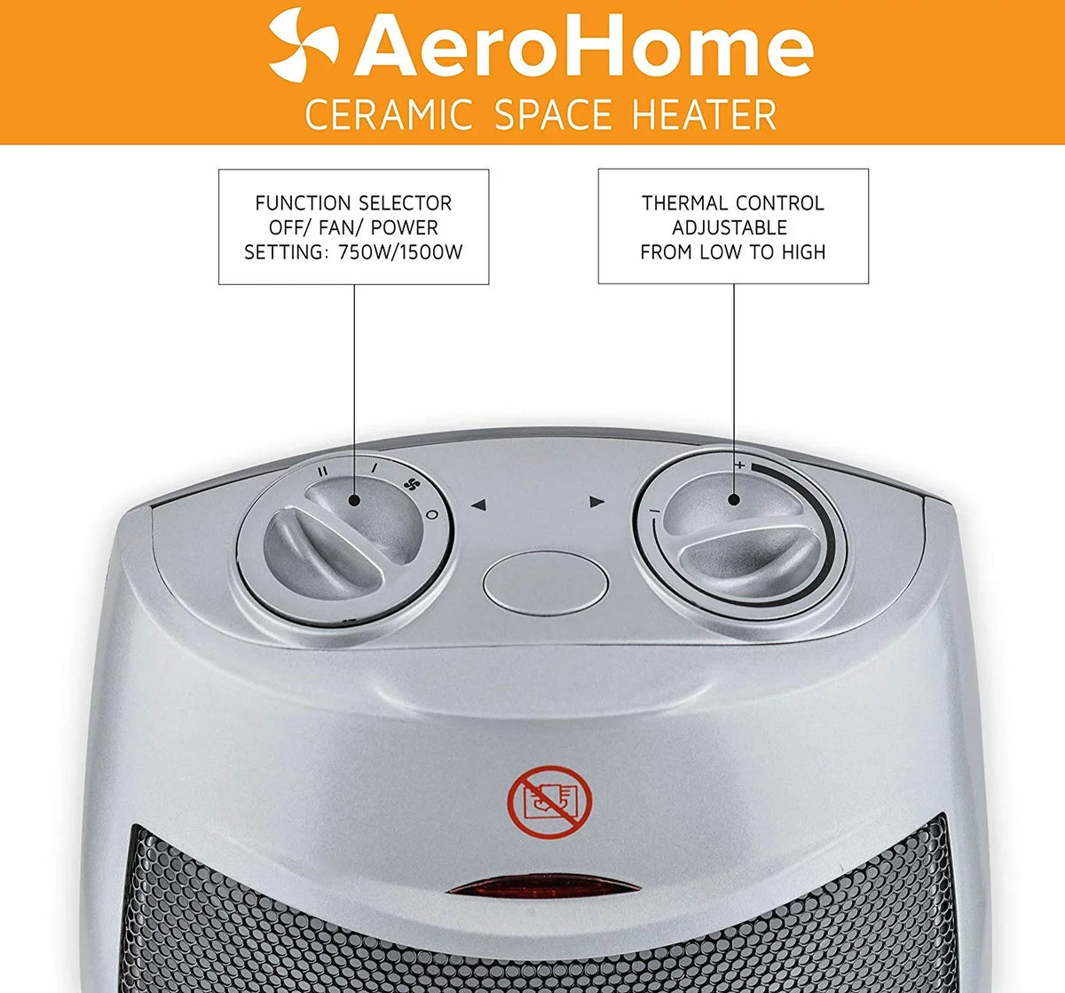 Heater AeroHome Thermostat, with Space Silver Adjustable Personal Electric Ceramic 1500W