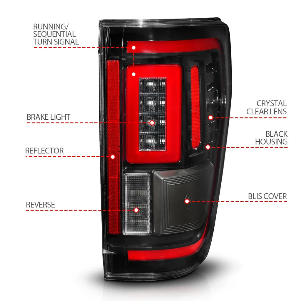 CAB select: 2022 Signal Taillights w/BLIS - F150, Seq. LED Black ANZO Fits SUPER Housing 2021 F150 21-23 F-150 Cover