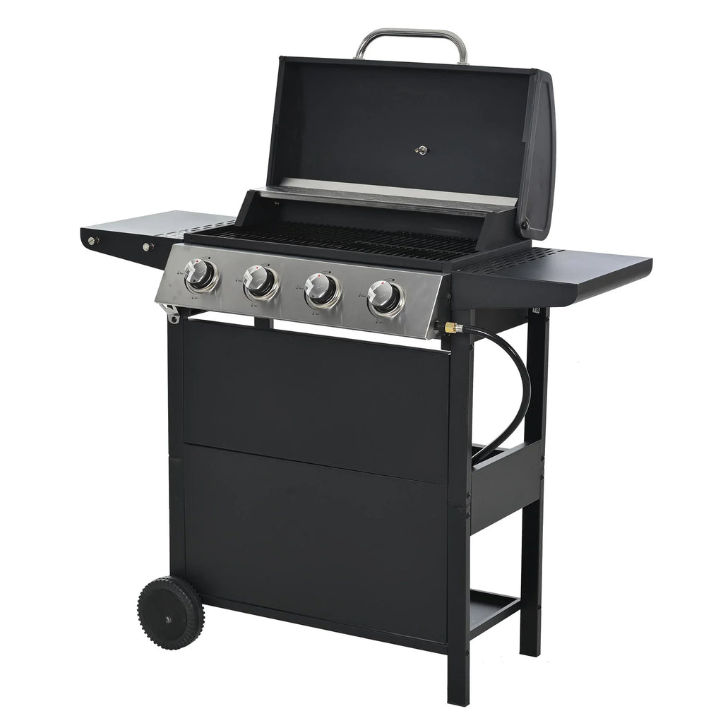 Grill Stainless Side Patio Grilling 4-Burners Gas Space Black Shelves Thermometer Garden Burner Two Steel BBQ - Barbecue