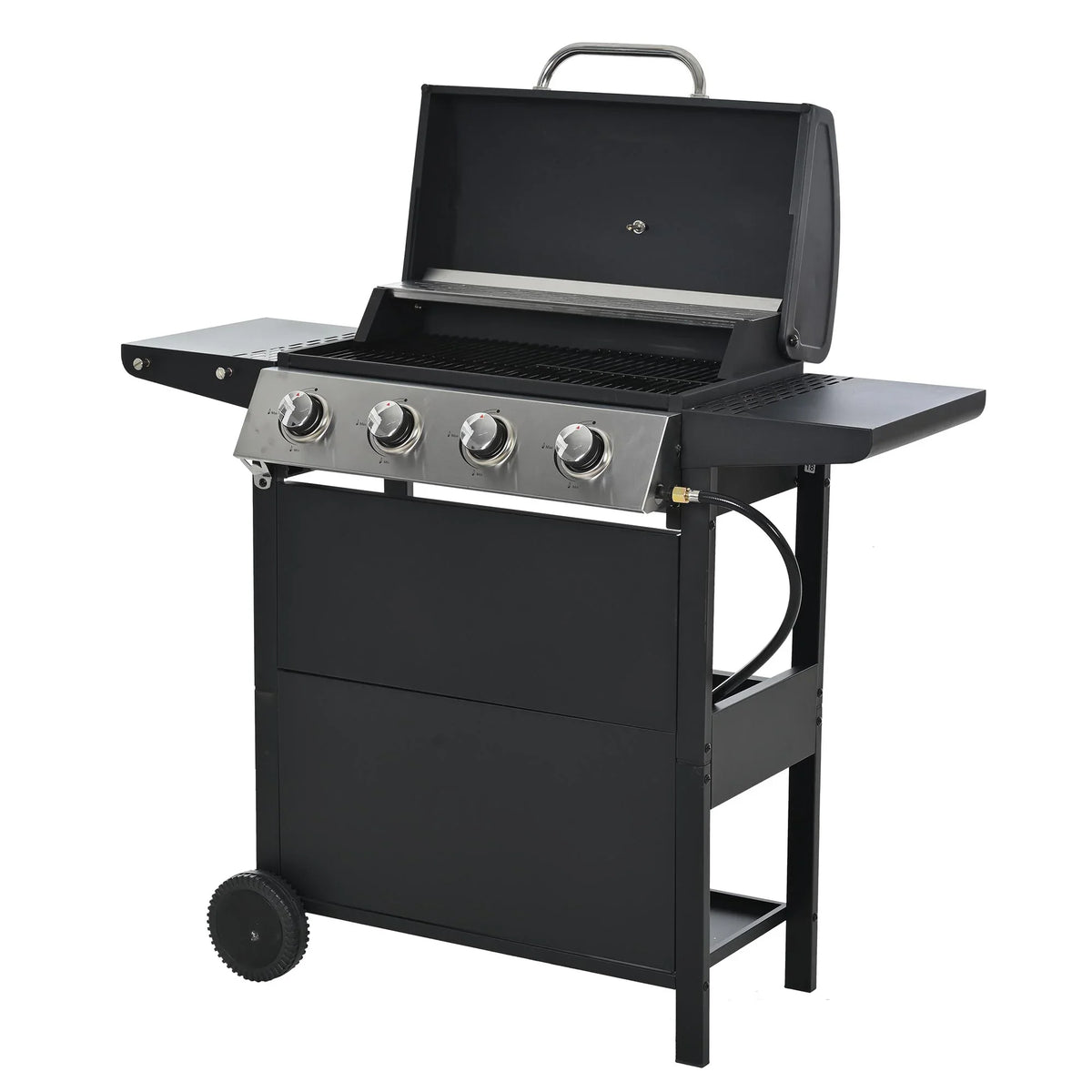Grill Stainless Side Patio Grilling 4-Burners Gas Space Black Shelves Thermometer Garden Burner Two Steel BBQ - Barbecue