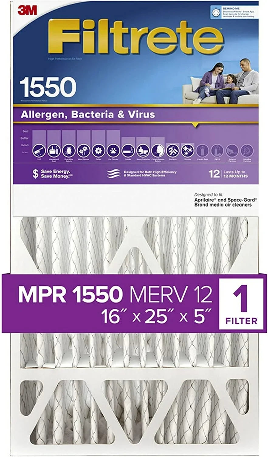 Pleat, AC Furnace dimensions DP, Allergen actual Air 1-Pack Living 16x25x5, Healthy Ultra MPR 1550 24.13 Filter, 4.88 Filtrete Deep x 15.75 x