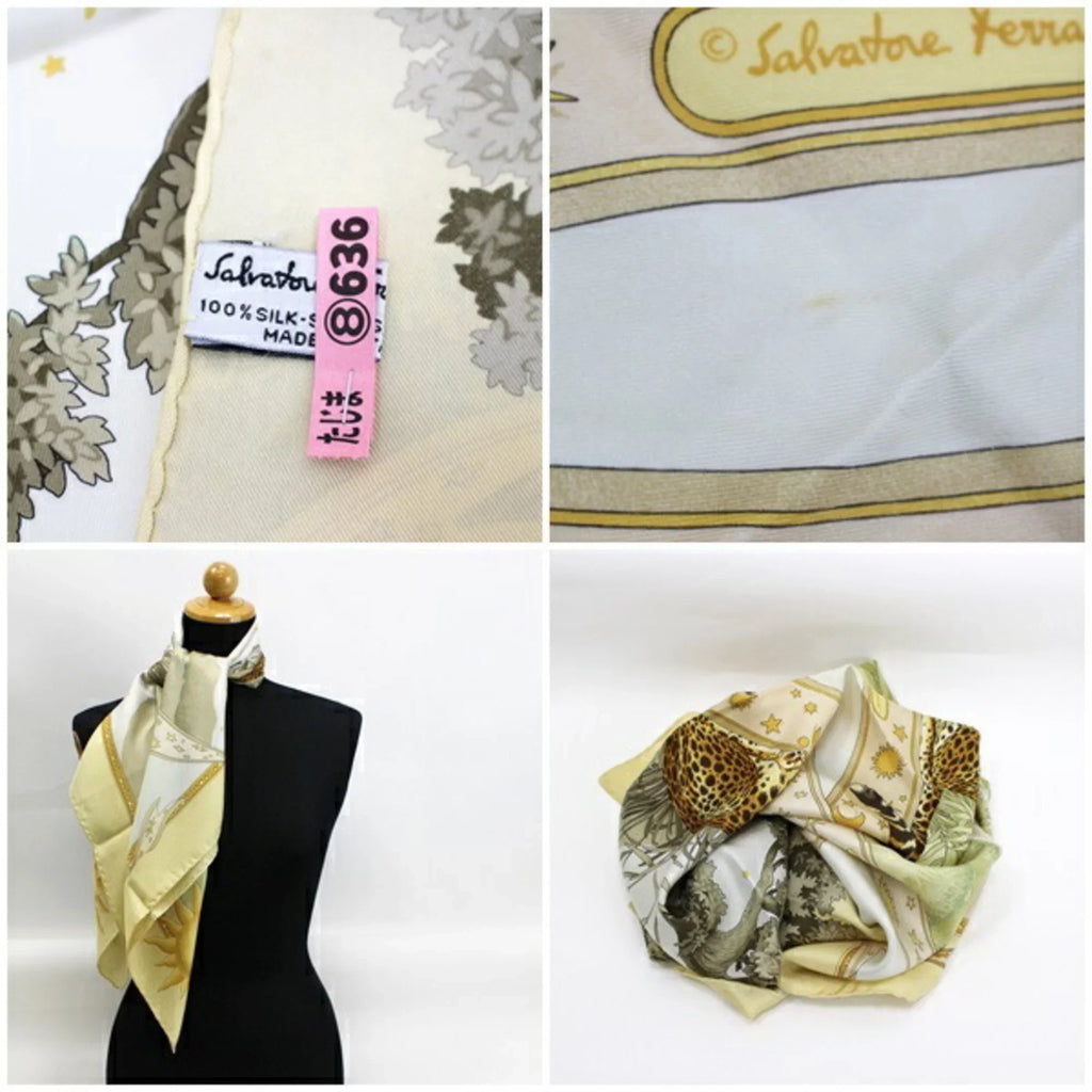 animal ladies paper scarf leopard muffler Ferragamo pattern Pre-Owned SALVATORE (Good) FERRAGAMO silk Salvatore yellow print