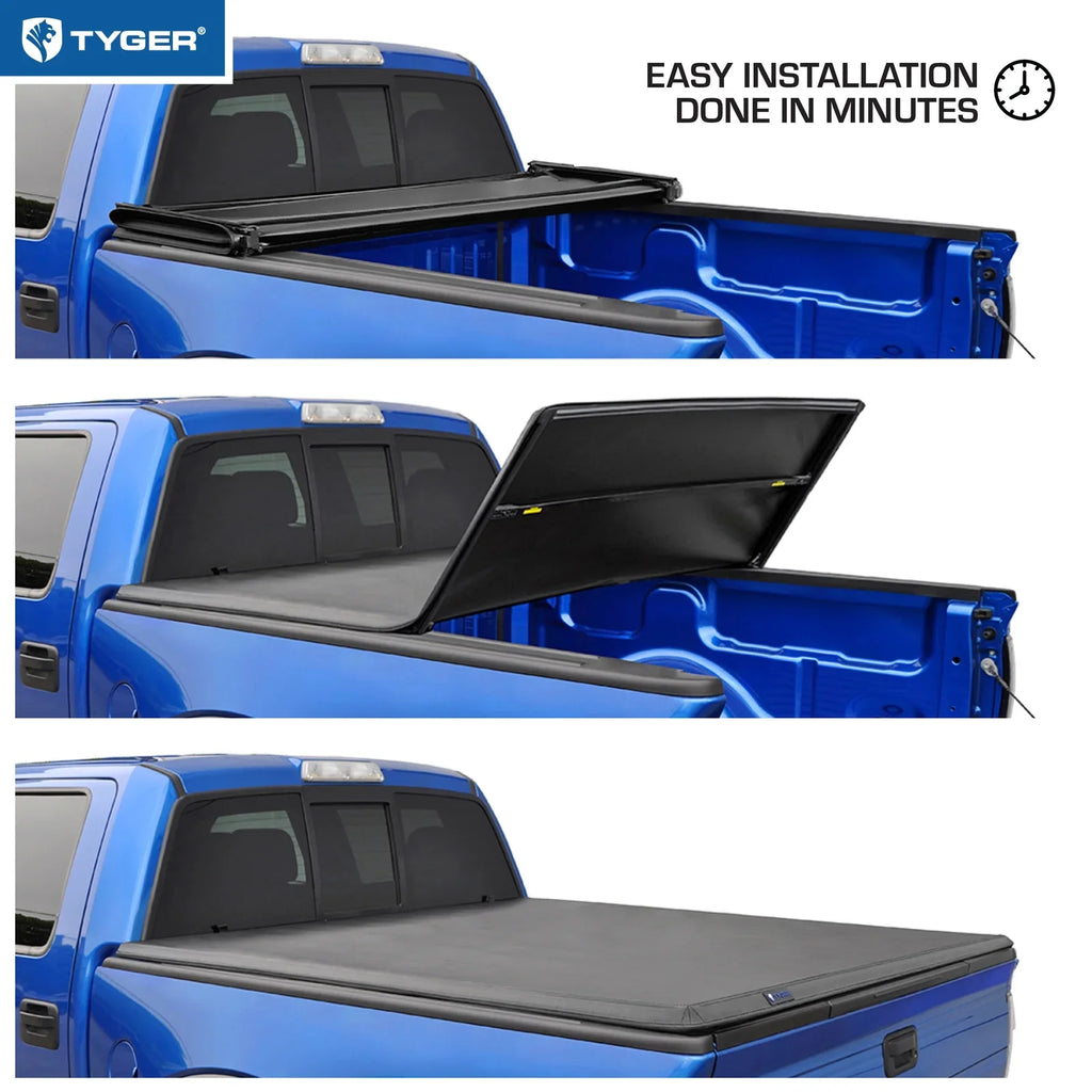 / Tri-fold Soft Tonneau TG-BC3C1039 | Truck Compatible GMC Tyger Chevy Vinyl Cover Colorado Bed T3 | Canyon 5'2" Bed | with 2015-2023 Auto