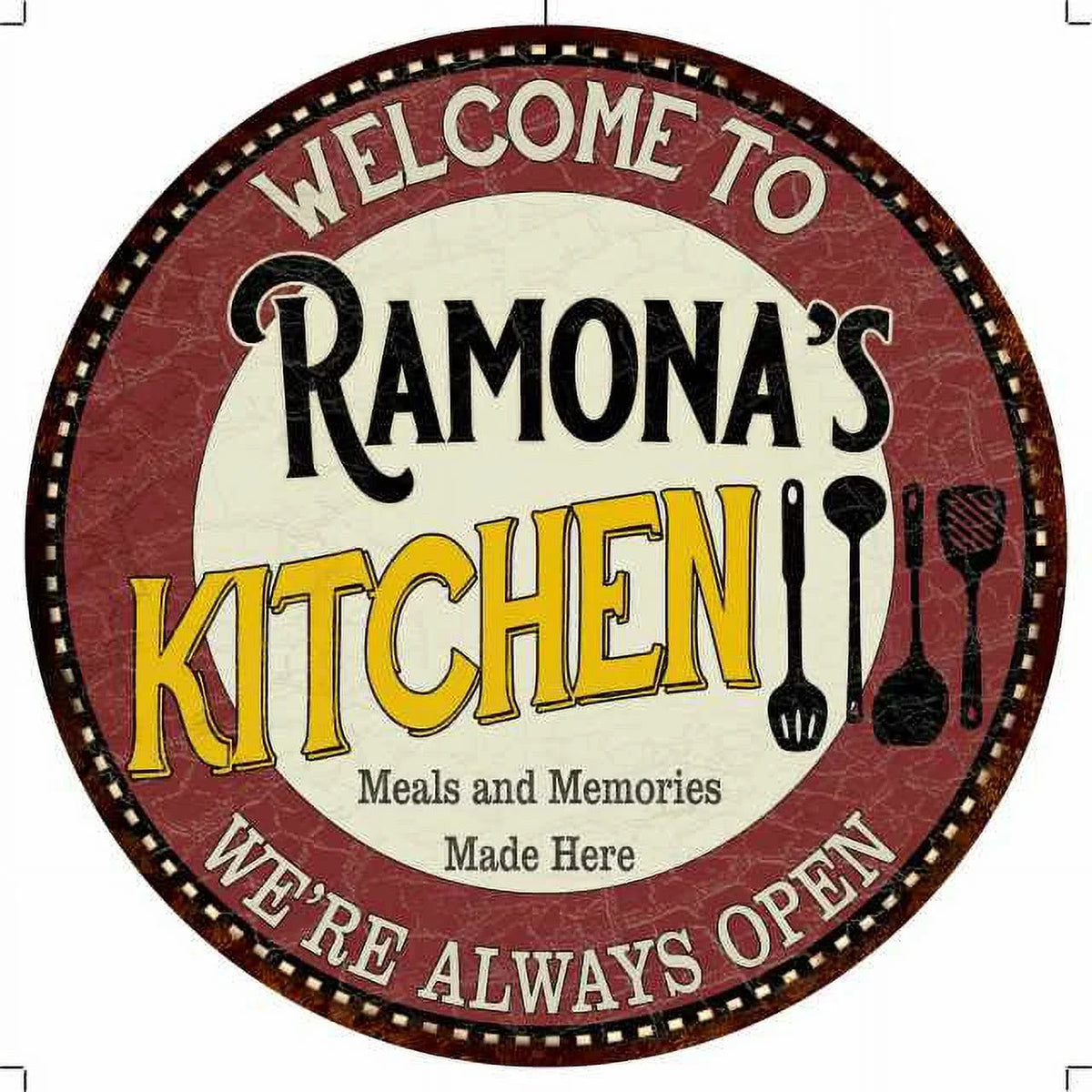 Room Kitchen 100140040298 Decor Game Bar 14" Sign Metal Ramona's Wall Round