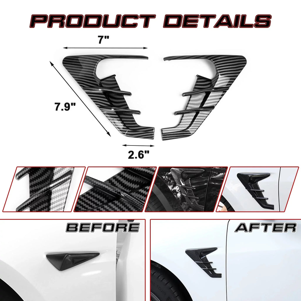 Y Tesla View Model Camera Xotic Compatible Carbon Signal Indicator Side 3 Trim, Cover with Fiber Pattern, Marker Model Tech 2021+ Turn