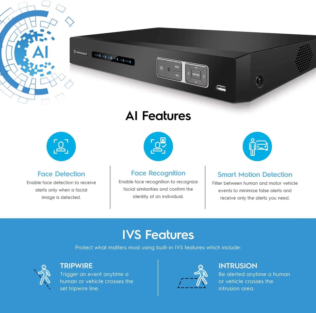& Analog AI Smart DVR, Face Security 4K System (AMDV5116-I3) Vehicle AI Amcrest Cameras Cameras, Channel Security Amcrest IP Detection AI DVR Human for & Recorder, 16 Recognition, Camera DVR