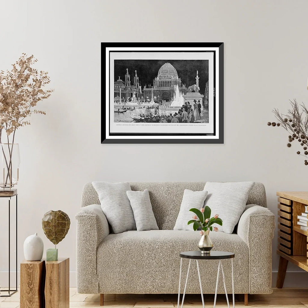 illumination by grand Charles at Exposition. of court Framed and MacMonnies's Print, x Historic night. administration Columbian fountain building.drawn the 17-7/8" electrical Graham., 21-7/8" the