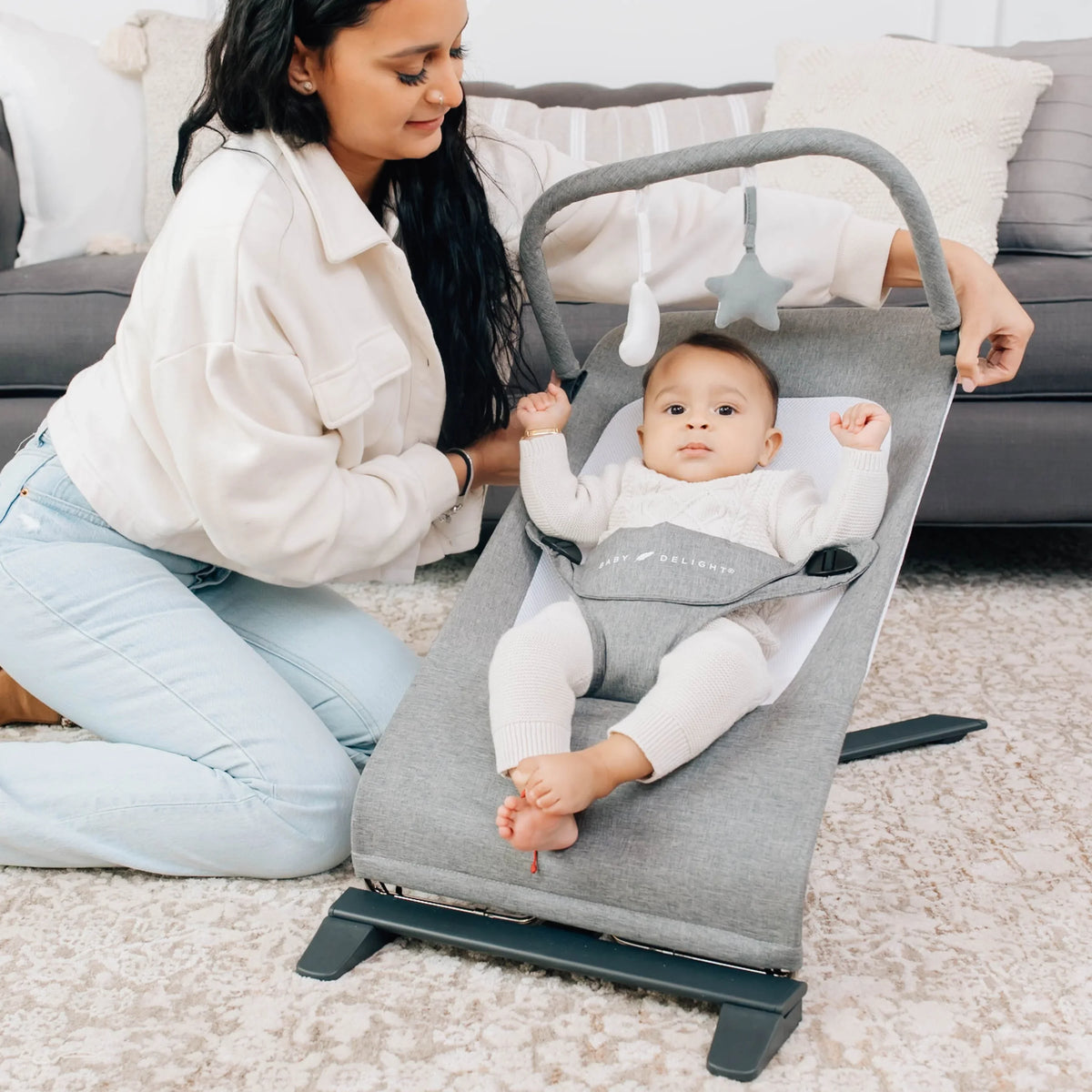 Baby Charcoal Portable 0-6 Deluxe Delight for Tweed Months, Bouncer, Baby Infants Alpine