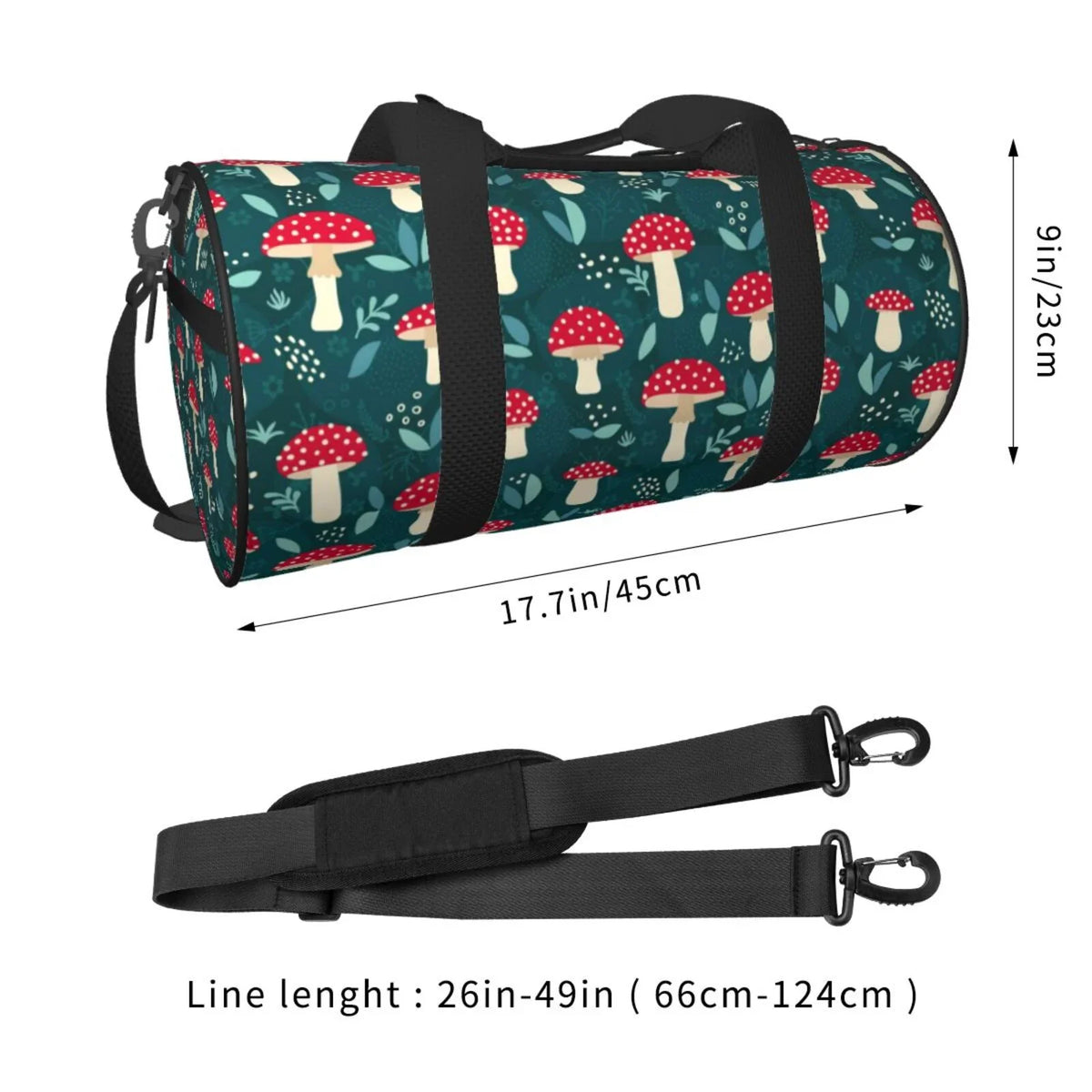 Compartment Capacity with Mushroom Large Bag Coaee Cylinder and Bag Amanita Waterproof Gym Luggage Travel Bag Pocket Sports