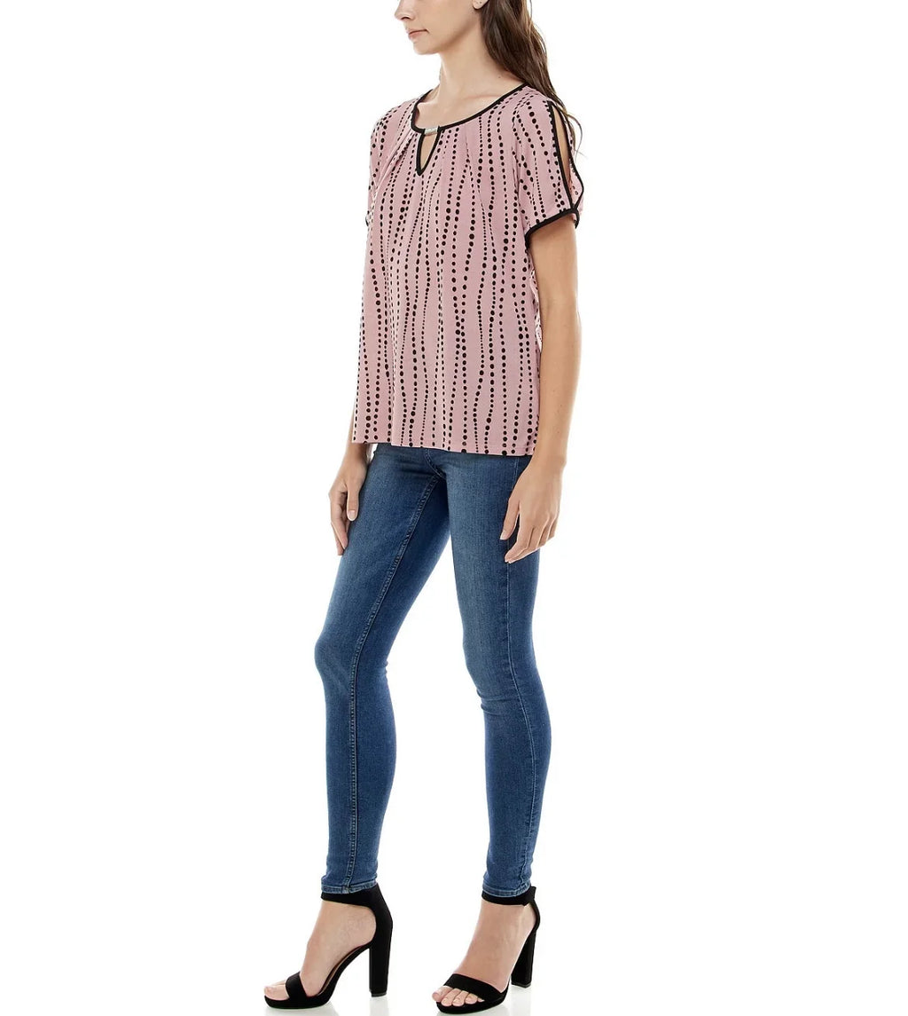 Sleeve Vittadini Adrienne Contrast dimension Keyhole Women's XL Split Binding and Top