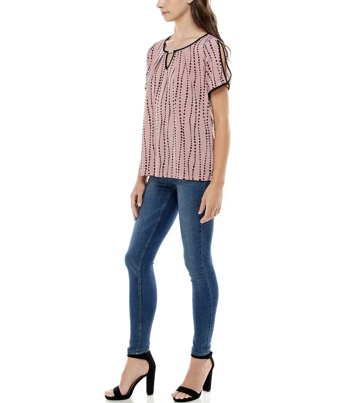 Sleeve Vittadini Adrienne Contrast dimension Keyhole Women's XL Split Binding and Top
