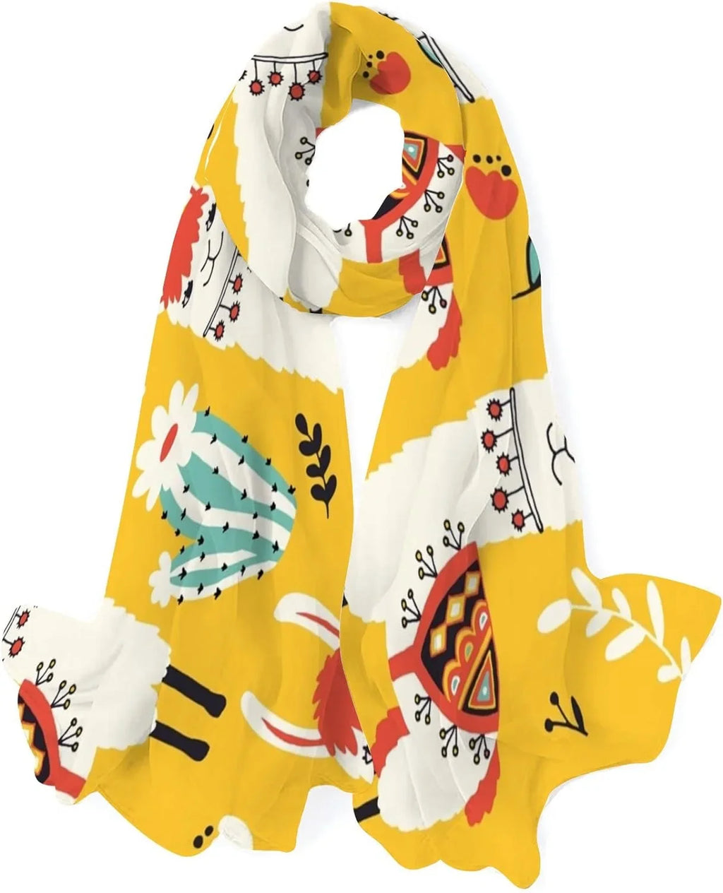 Llamas Long Shawl Scarf Wrap Cacti Lovely for Lightweight Hyjoy Silk Girls And Neck Women Scarves Flowers