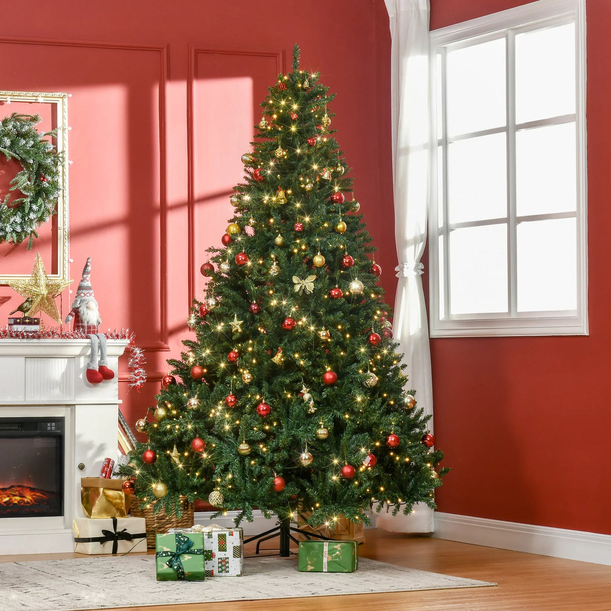 Lights Branches, Tips Christmas Douglas White Full and HOMCOM with 7ft Pre-Lit Warm Fir Tree 700 2154 LED Realistic Artificial