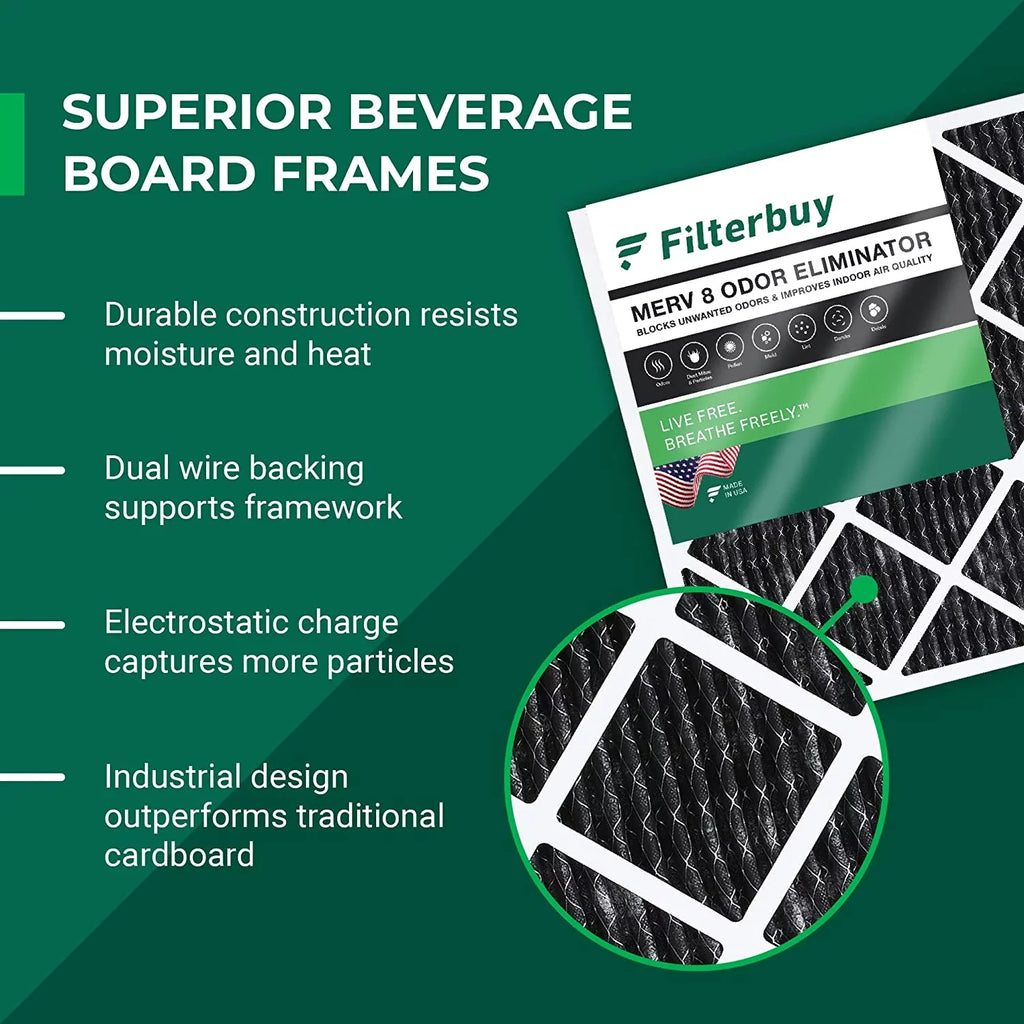16x24x1 AC Filters Activated Odor (1-Pack) Filterbuy HVAC 8 Furnace with Carbon Eliminator MERV Pleated Air
