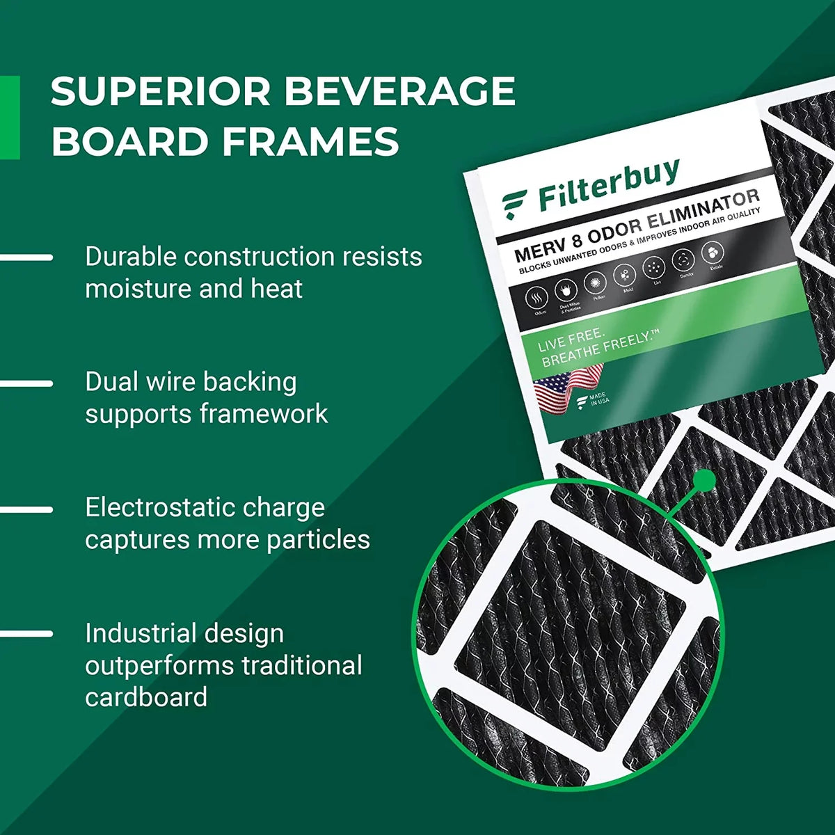 16x24x1 AC Filters Activated Odor (1-Pack) Filterbuy HVAC 8 Furnace with Carbon Eliminator MERV Pleated Air