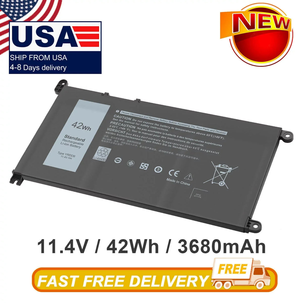 YRDD6 3584 15 for 5485 3593 FAST Inspiron 5491 42Wh 5480 Battery USPS 3493