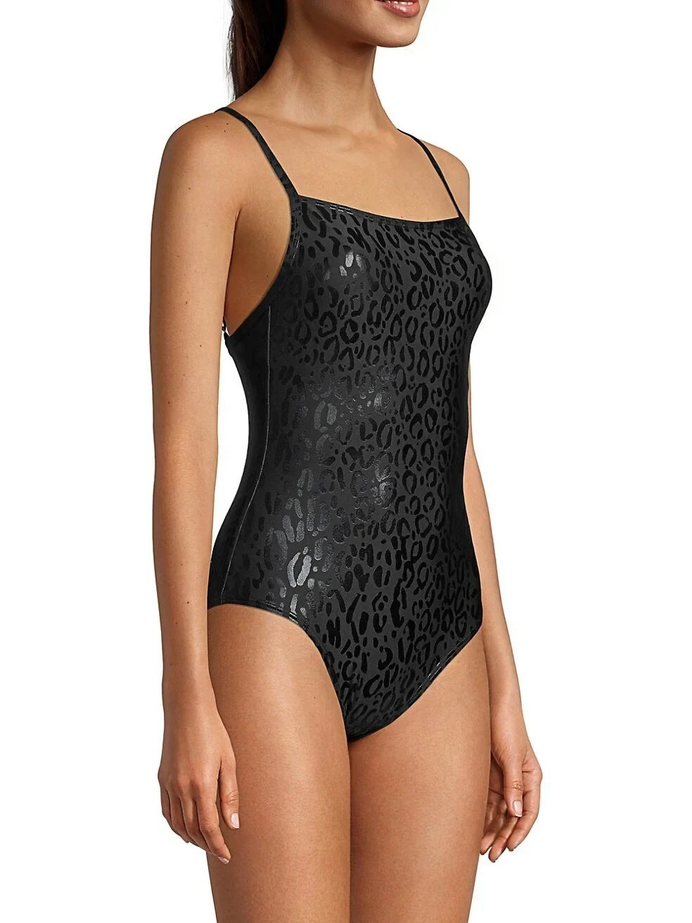 BLACK Swimsuit, One-Piece US DKNY Small Leopard-Print