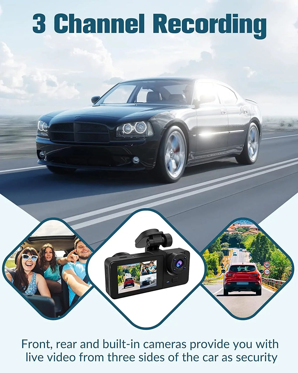 Angle,2.0'' 3 Card,Built-in Vision,170°Wide Free Inside,4K for UHD Mode Cars Screen,WDR,Loop with Full Channel Super Rear Front Dash Dash Parking Camera 32GB SD and Night Cam IPS Recording,24H
