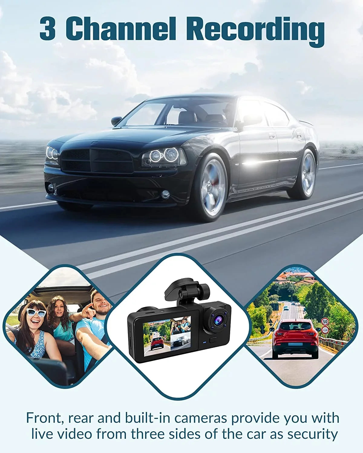 Angle,2.0'' 3 Card,Built-in Vision,170°Wide Free Inside,4K for UHD Mode Cars Screen,WDR,Loop with Full Channel Super Rear Front Dash Dash Parking Camera 32GB SD and Night Cam IPS Recording,24H