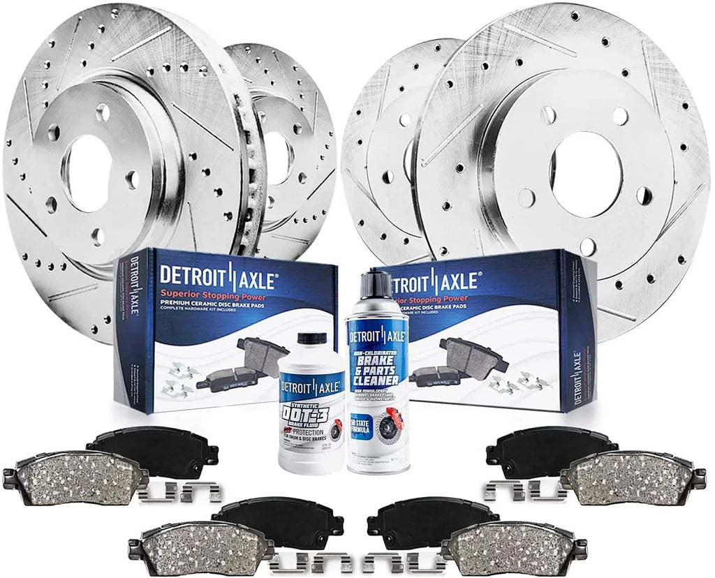 Rear Brake Journey & C/V Pads - Country Front Ram Axle Town Brakes Rotors Detroit Brake Grand & Routan Caravan Drilled Replacement & Slotted 12" Ceramic [11.98" Chrysler Kit for Dodge Rotors]