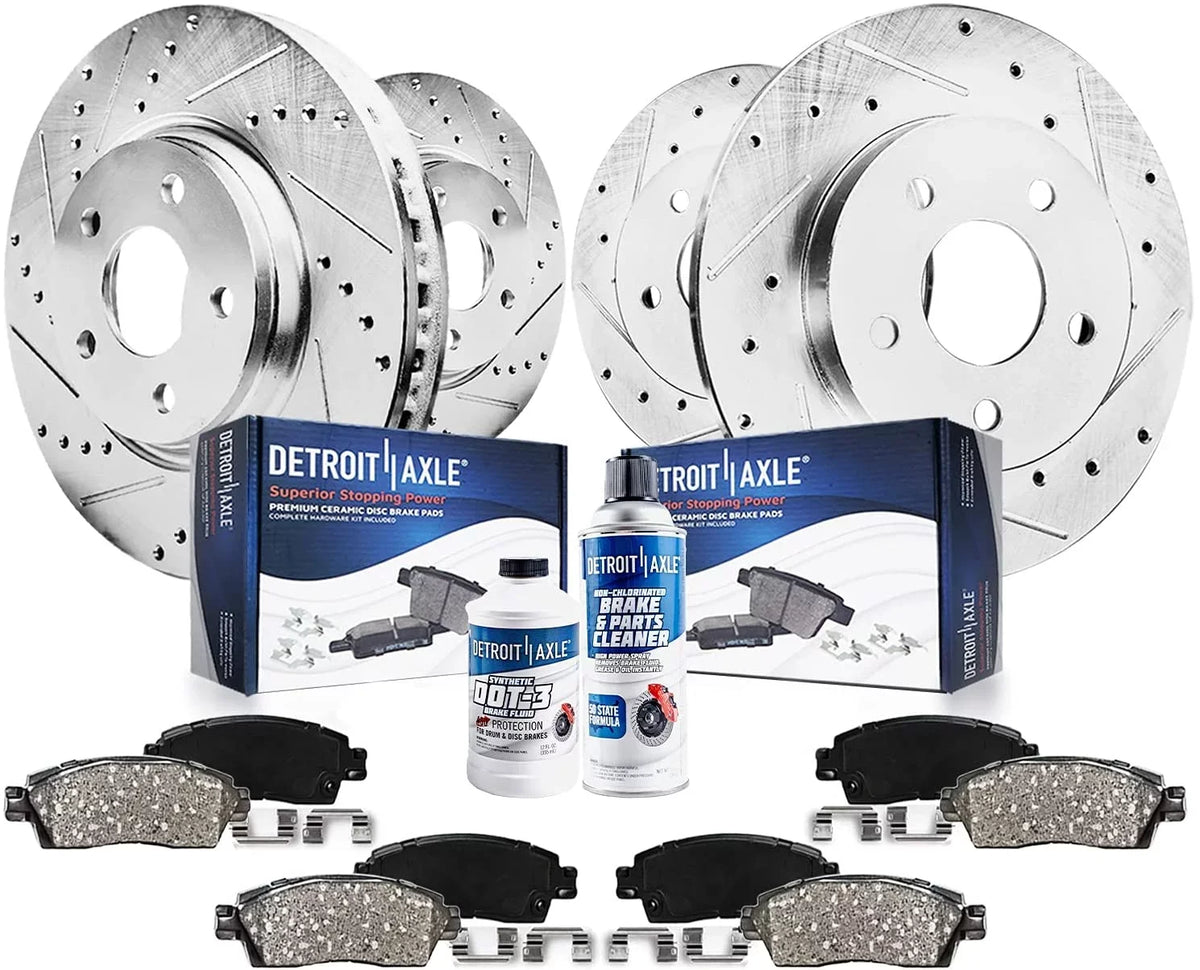 Rear Brake Journey & C/V Pads - Country Front Ram Axle Town Brakes Rotors Detroit Brake Grand & Routan Caravan Drilled Replacement & Slotted 12" Ceramic [11.98" Chrysler Kit for Dodge Rotors]