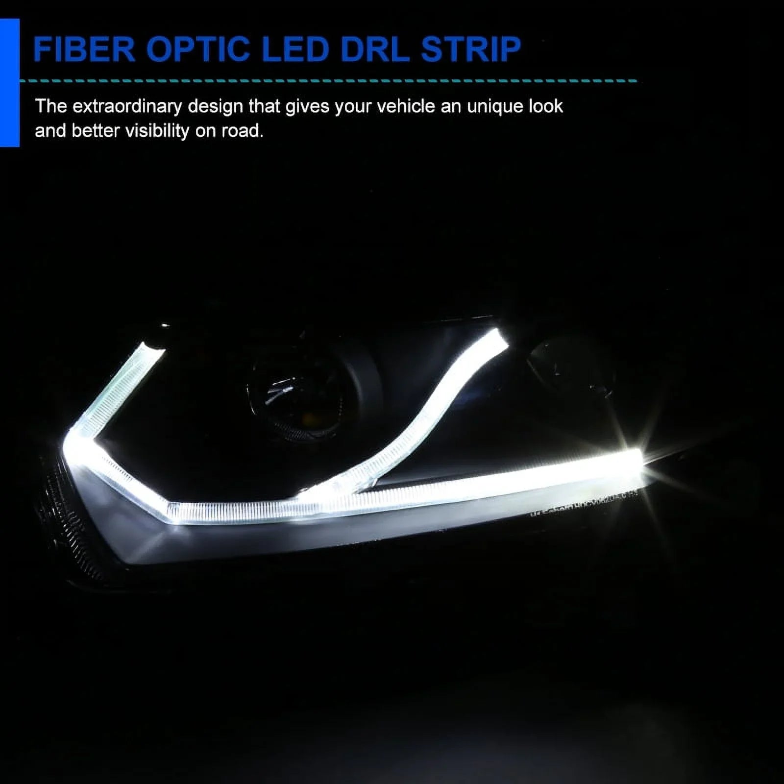 Coupe Tuning Compatible Left LED Assembly 2-Door Honda Strip Headlamps + 2006-2011 Headlights Spec-D Right Pair Black Civic Halo with Projector