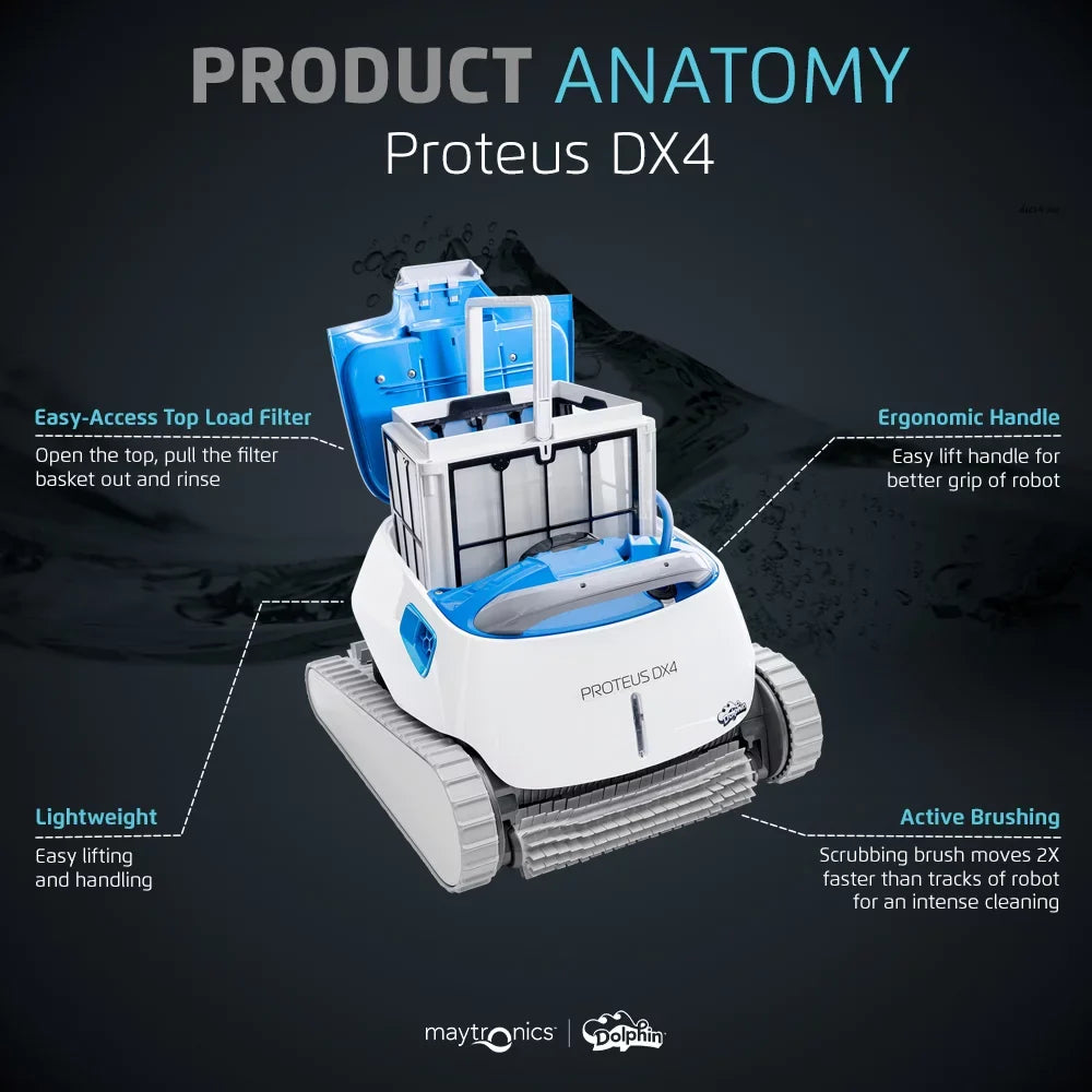 FT Ideal Types Cleaner Scrubbing Climbing Capability to DX4 — Length — Vacuum Proteus Pool — Powerful Pool Waterline All 50 Robotic in for Dolphin up Wall
