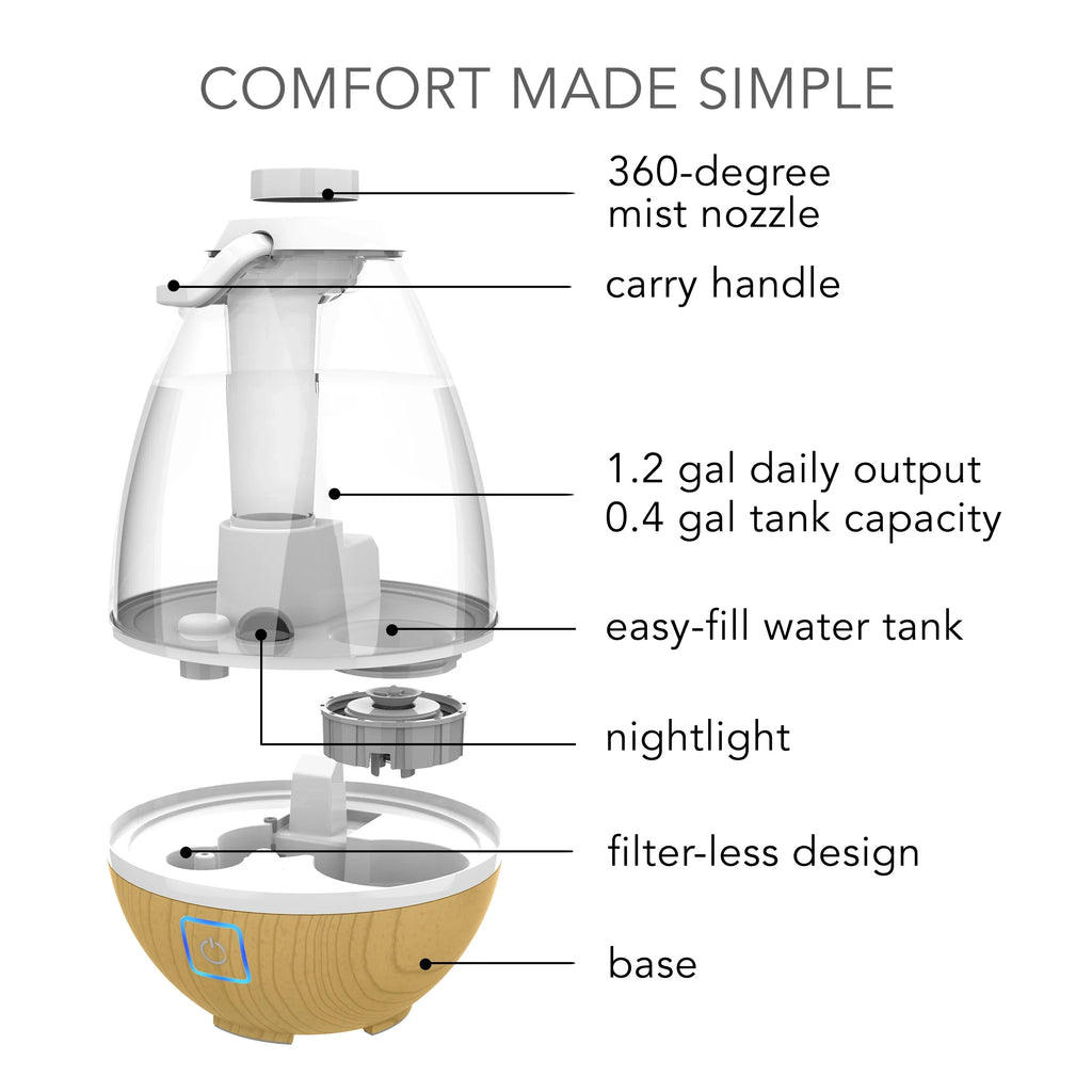 (New) Mist 0.4 Humidifier, Sharper Gallon Light Ultrasonic Image Ash Woodgrain Cool